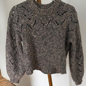 Madewell Women's Cropped Knit Eyelet Sweater in a Marled Gray